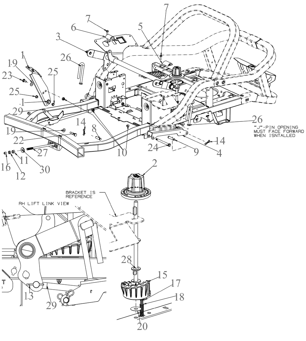 Deck Lift 1 Diagram and Parts List for ZT1-46KH (17RREACN010)(2021) Cub Cadet Lawn Tractor